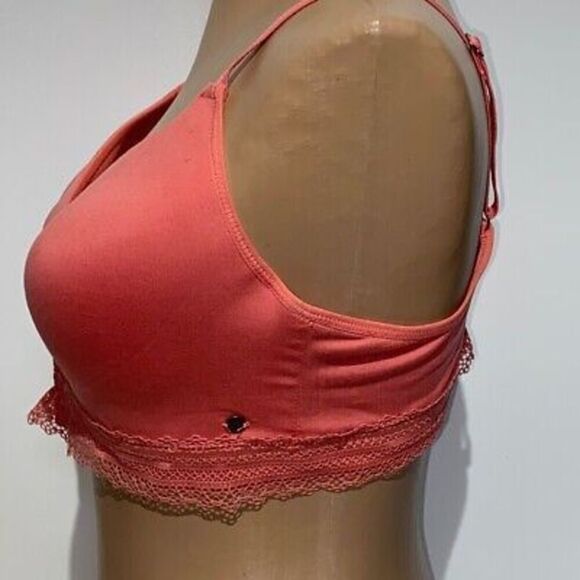 Lucky Brand Women's Pink Wireless Lace Trim Plunge Bra Size 38C - Picture 2 of 11